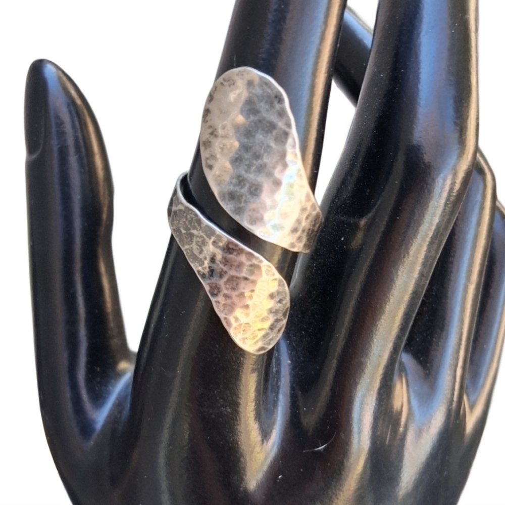 Vintage Hammered Sterling Silver Wrap Bypass Ring - Statement Jewelry